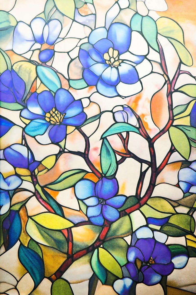 Stained Glass Decorative Window Film 24″ x 36″ Floral Privacy Heat UV Blocking