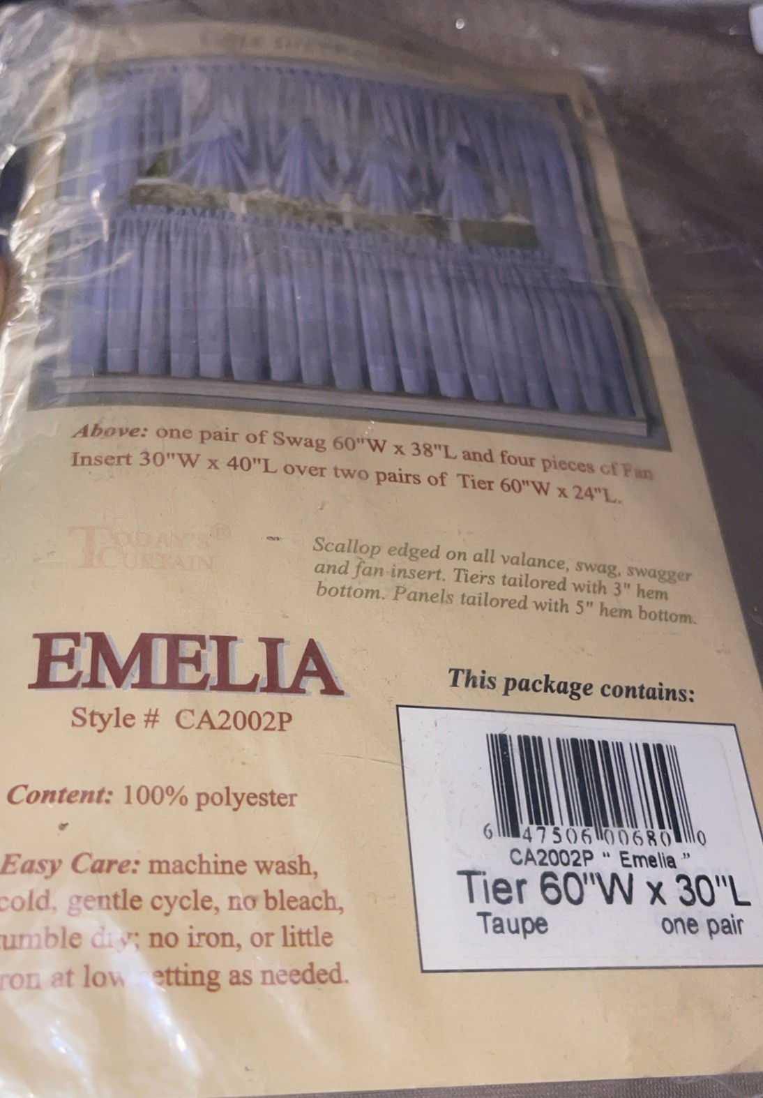 Voile Sheer Curtains Emelia Rod-Pocket Panel Tier 60″ x 30” Taupe One Pair NEW
