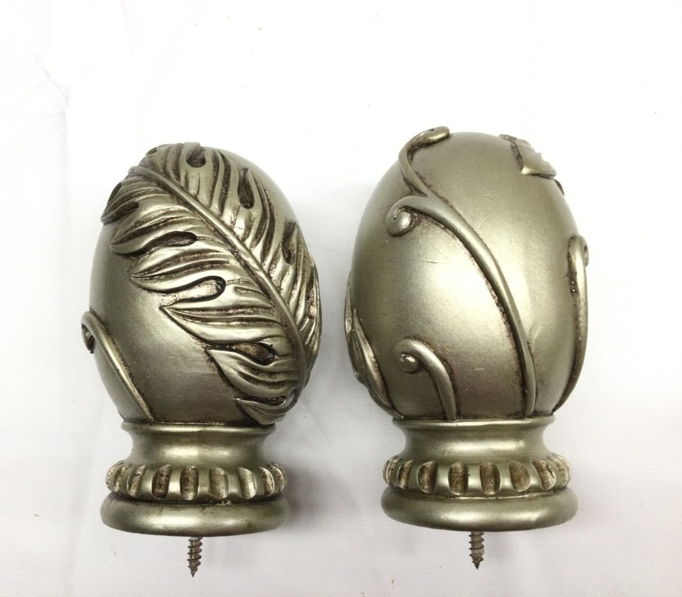 2x Wooden Drapery Curtain Rod Finials Fits 2” Rod – Screw On – Silver