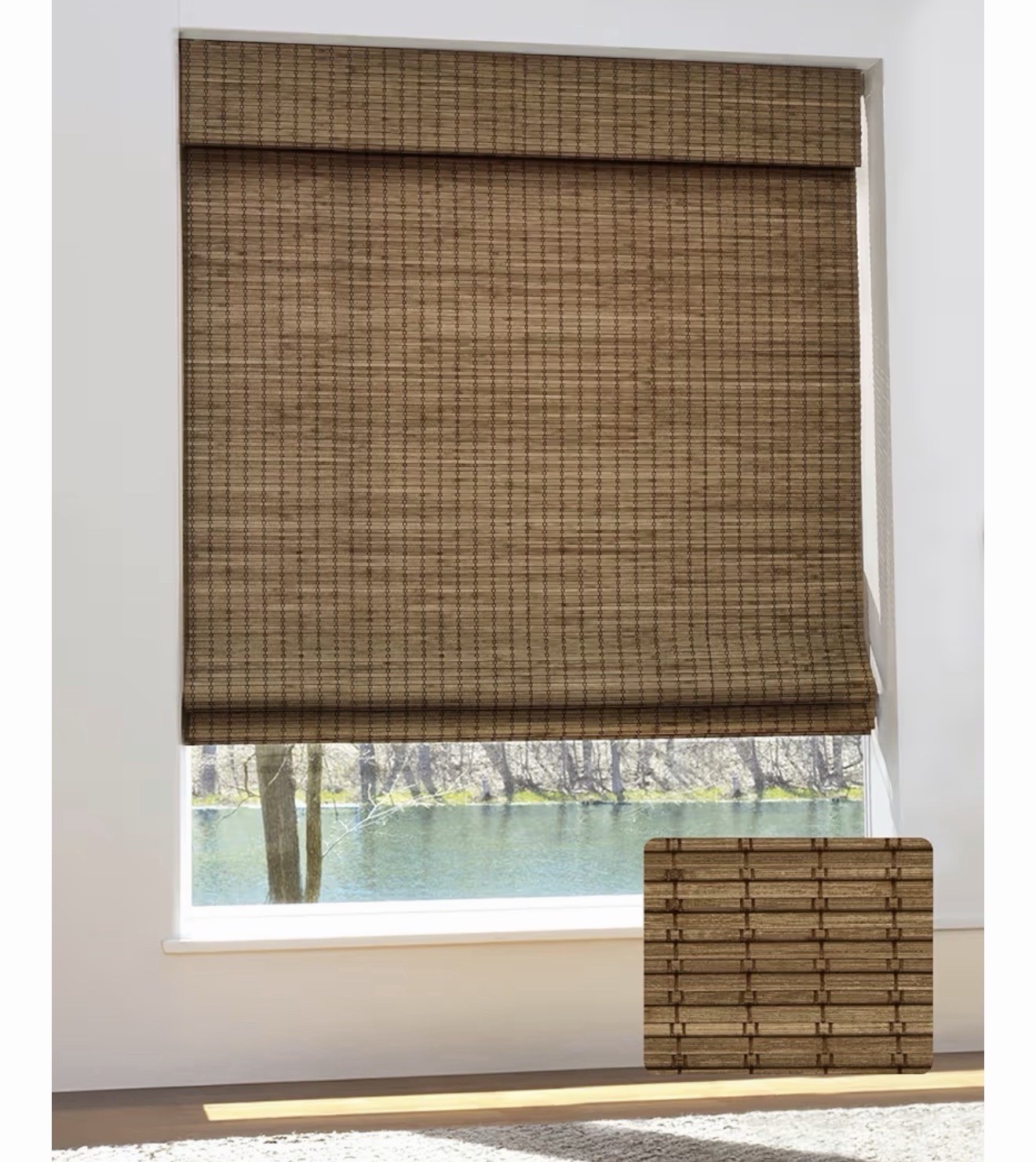 UNISHADES Cordless Bamboo Roman Shades, 32.5” W x 64” H, Highfield Teak