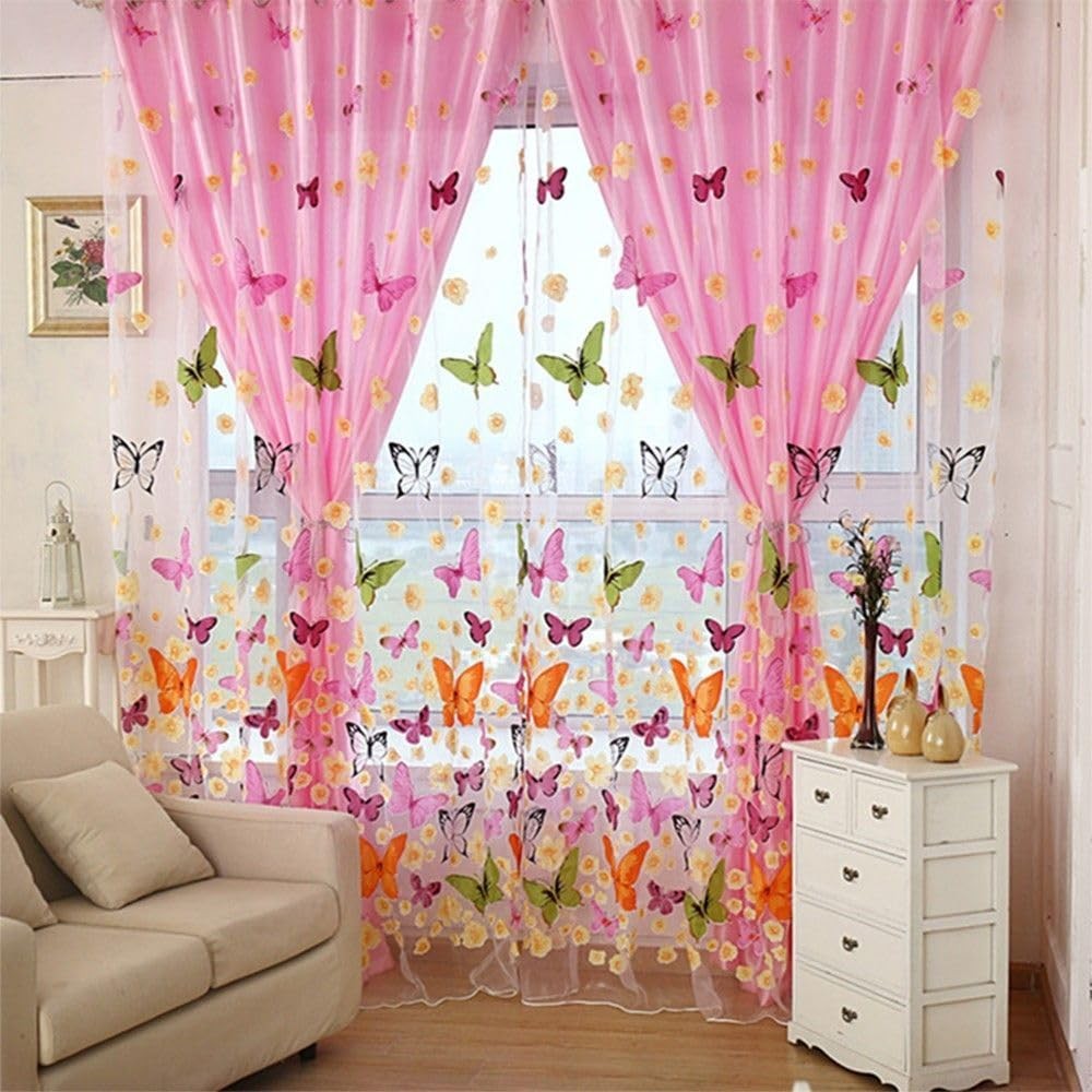Butterfly Window Panels Drapes Curtains Sheer Voile Tulle 200cm X 100cm Door …