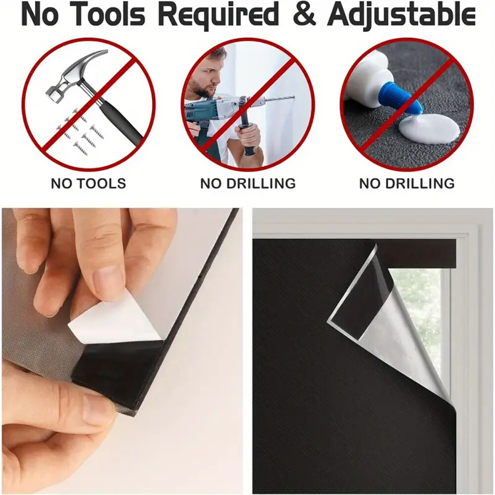 100% Blackout Roller Shades, No Drill No Tools Portable Blackout Roller Blinds