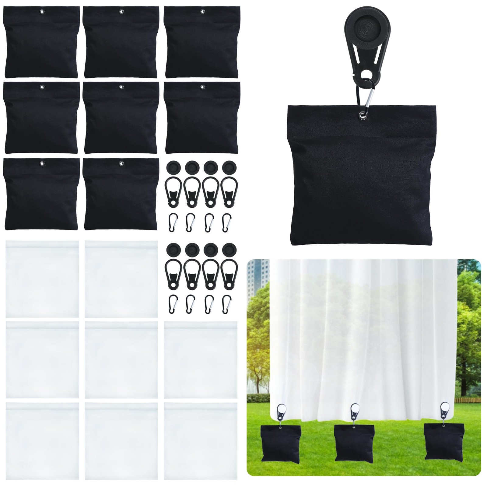 Outdoor Curtain Weights 3.8 LB 8″x8″ Heavy Duty Bags with Clips – Secure