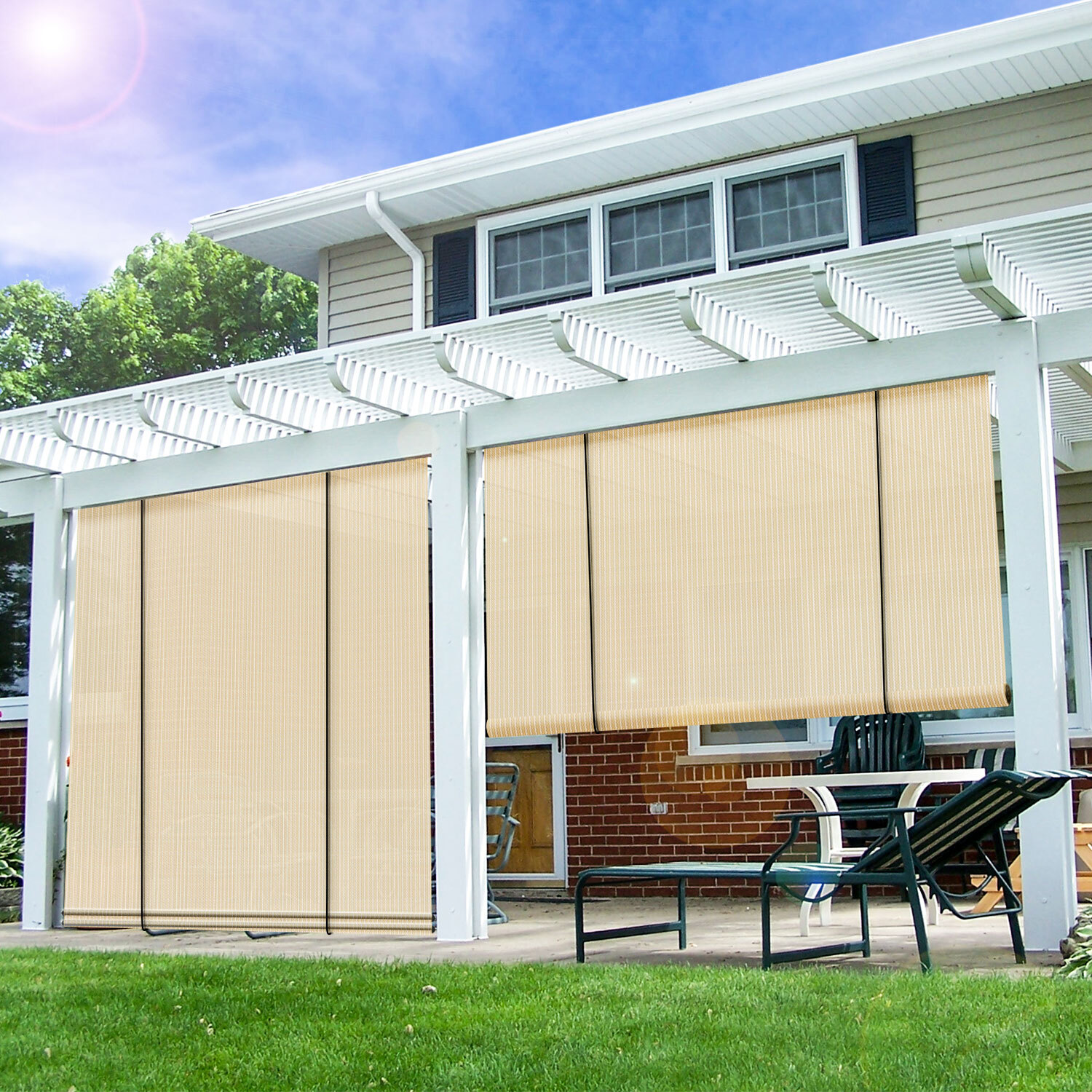 Roller up Shade Roller Shade Light Filtering Gazebo Porch Garden Outdoor Beige
