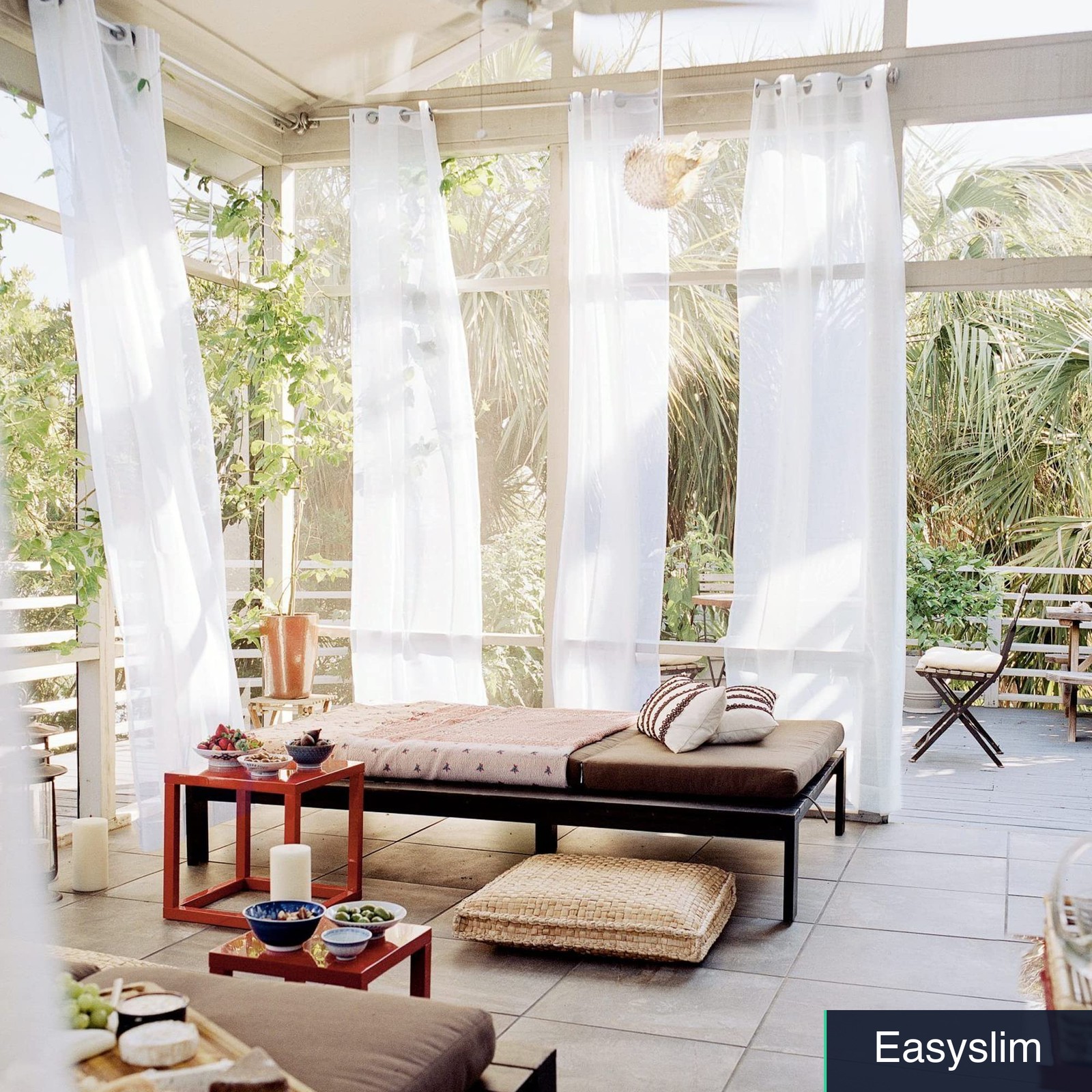 Outdoor Curtain 54×84 Waterproof White Sheer Grommet Panel Tieback