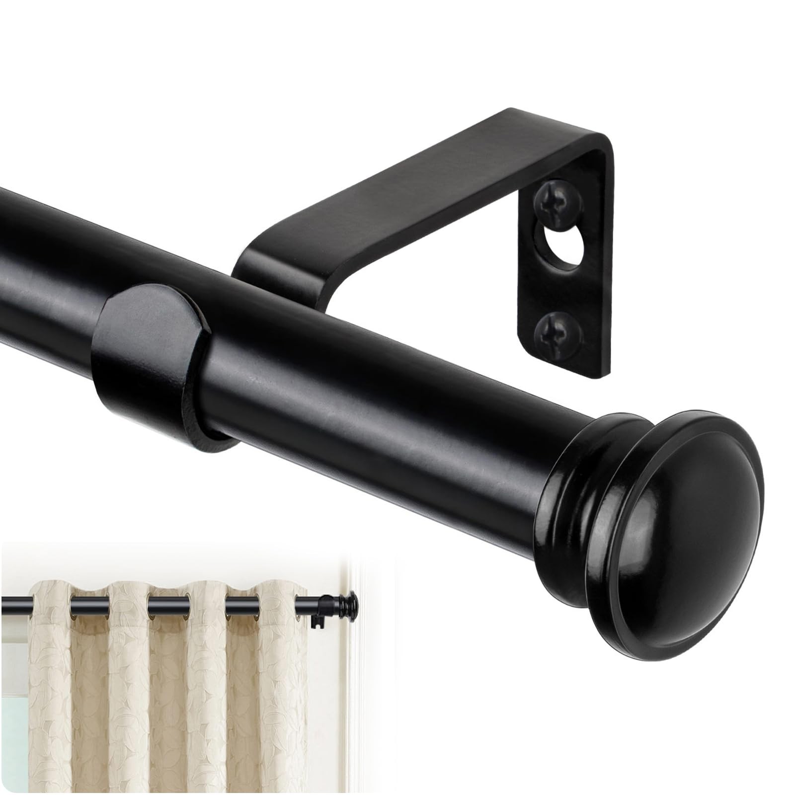 TONIAL Curtain Rod 32 to 58 Inch(2.6-4.8ft), Telescoping 32-58″, Black