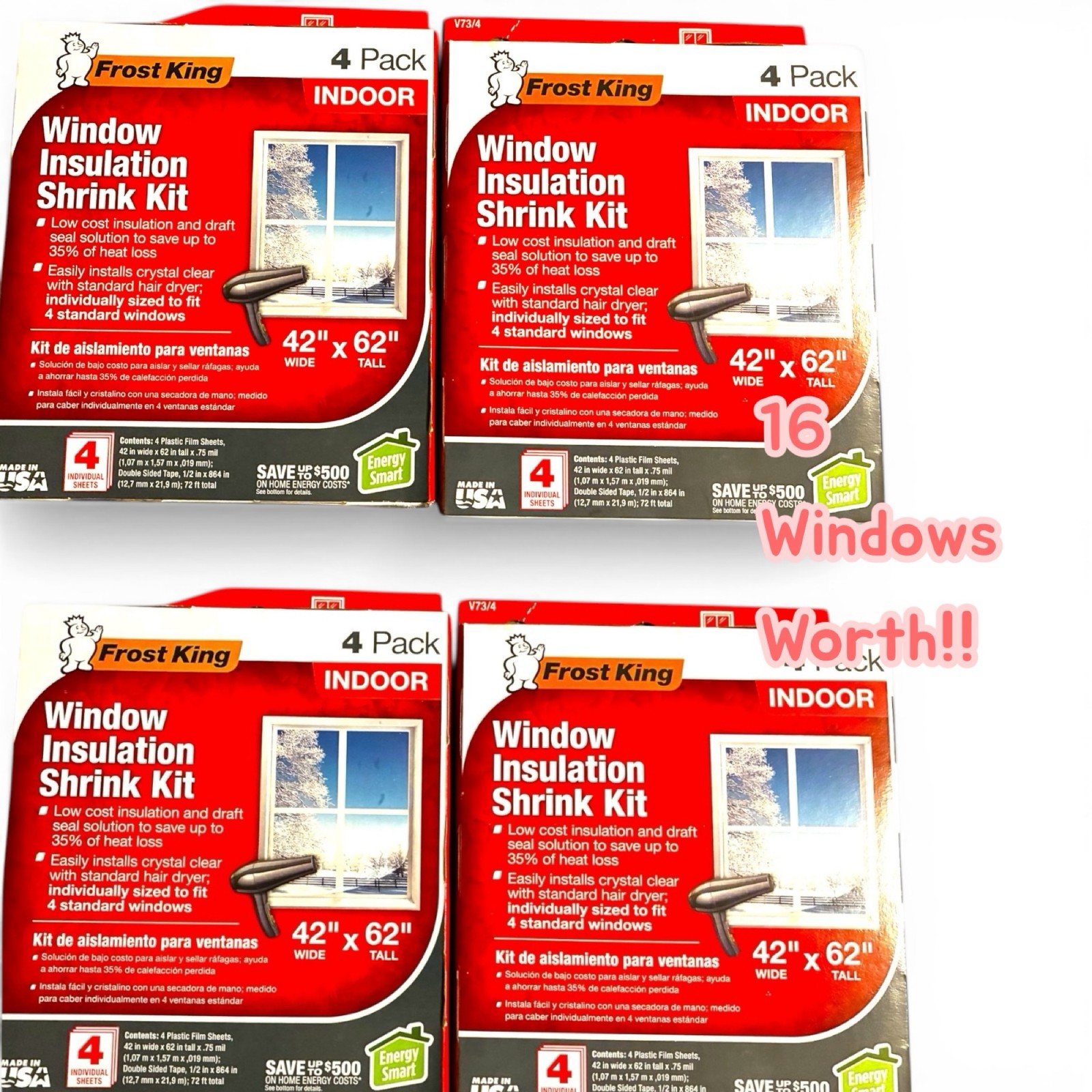 Frost King Window Insulation Kits – 16 Windows Total! Year-Round Energy Saver Bu