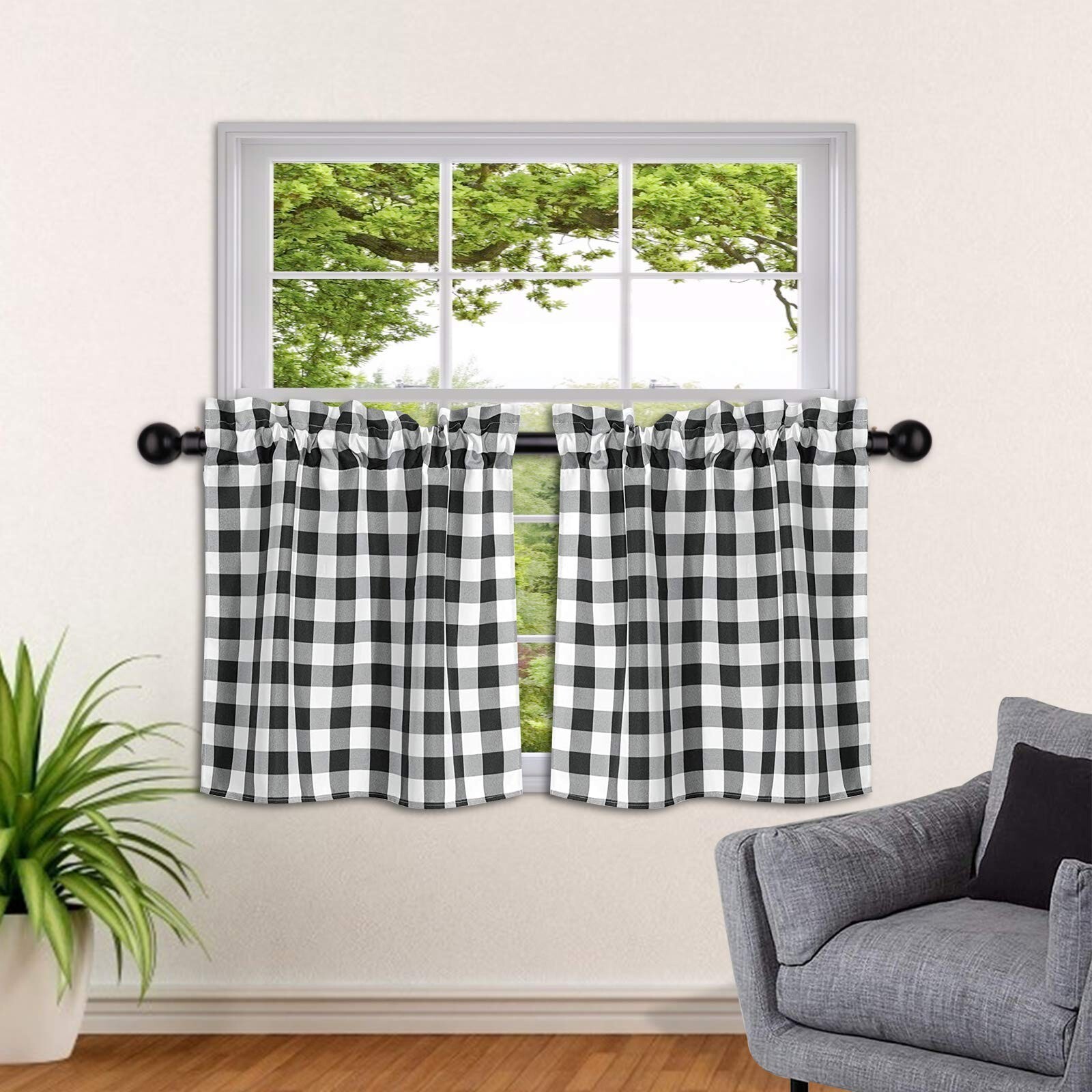 LUCKUP Farmhouse Kitchen Curtains Buffalo Plaid, Tiers Curtains for Windows