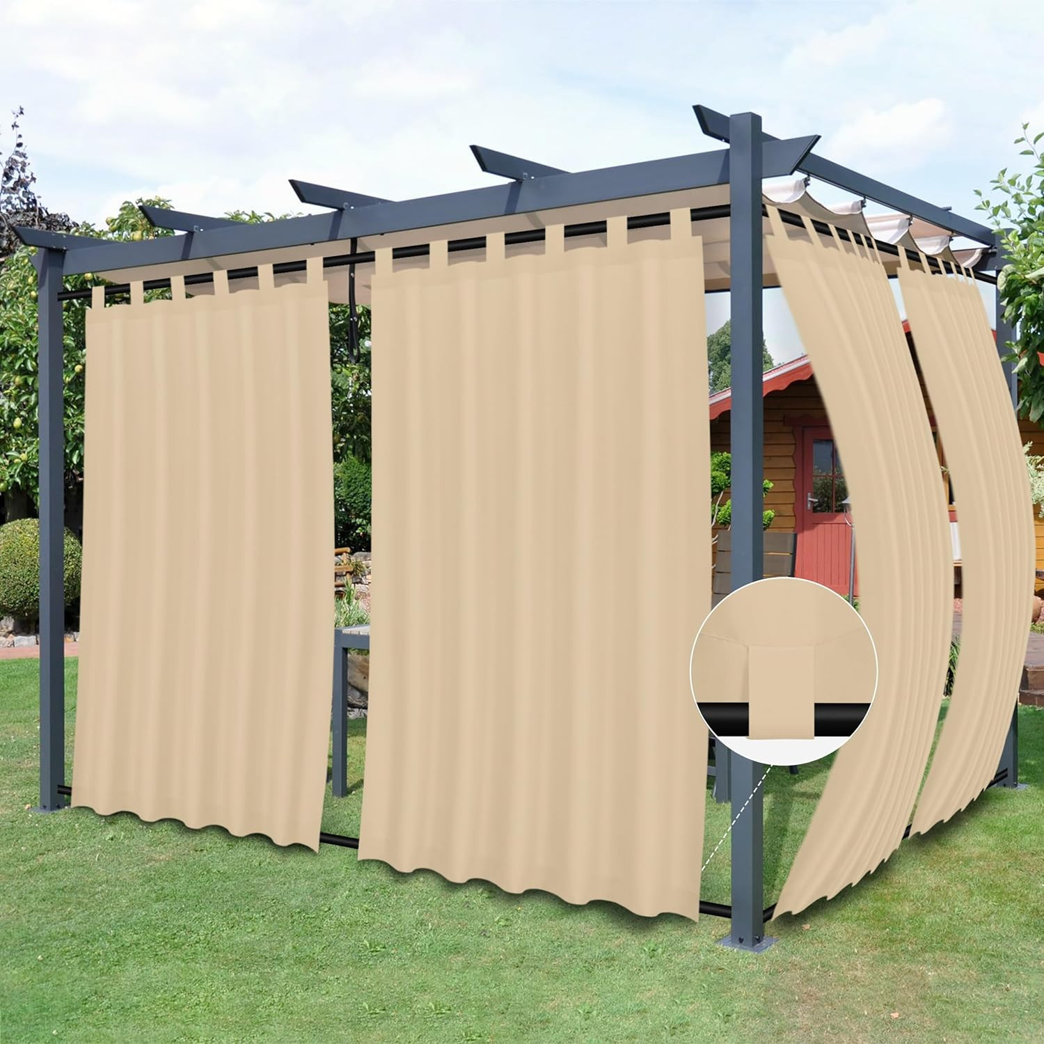 Outdoor Patio Curtains Detachable Tab Top Weatherproof Panels 54×84 Inch 2pc Bei