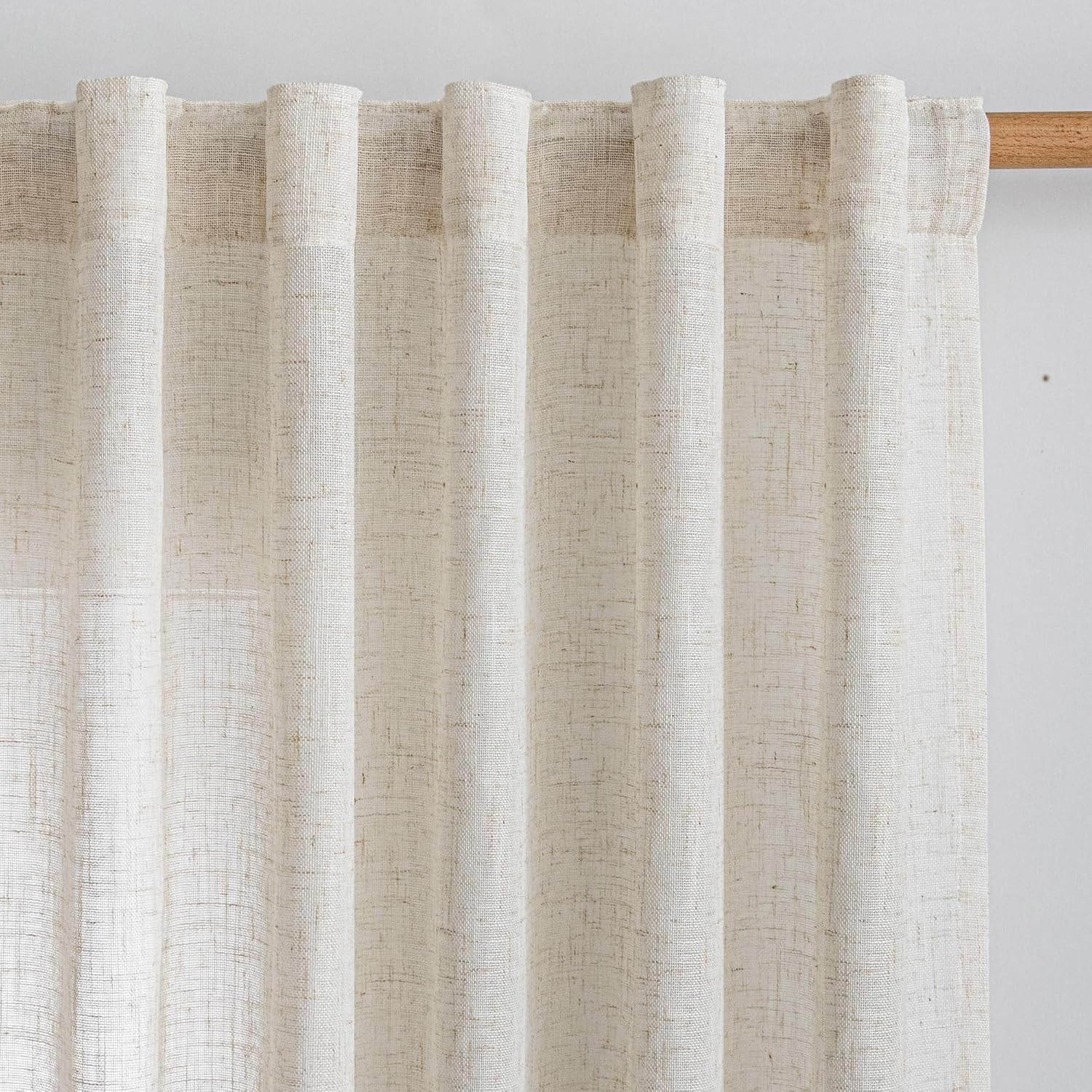 Linen Curtains for Living Room, Natural Semi Sheer Curtains & Drapes 84 Inches L