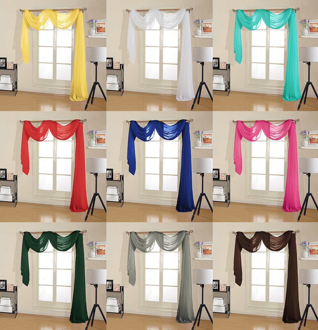 Decotex Premium Quality Sheer Voile Scarf Valance for Home Window & Event Design