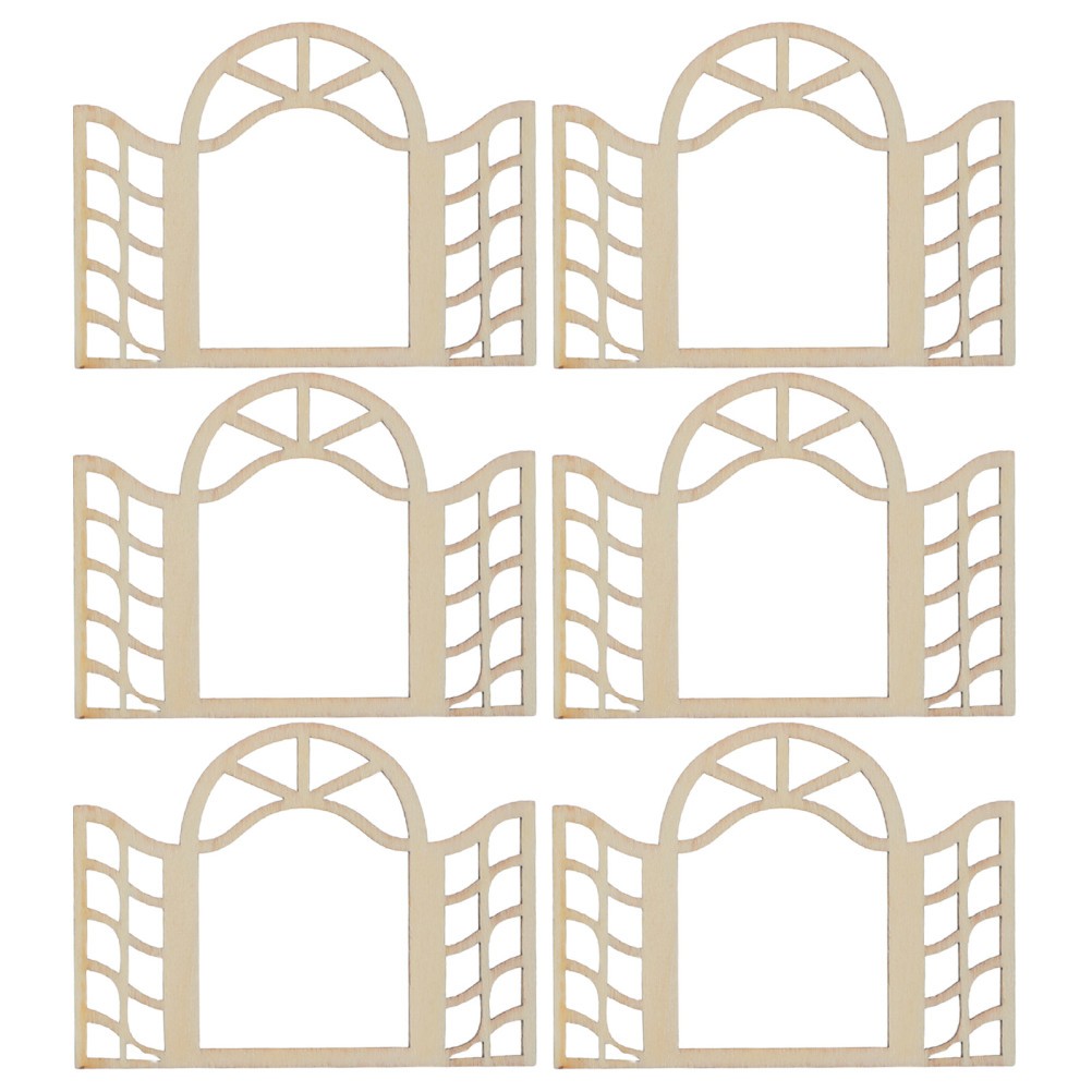 6 Pcs Wooden Window Cutout Dollhouse Miniature Arched Craft Frames Doors