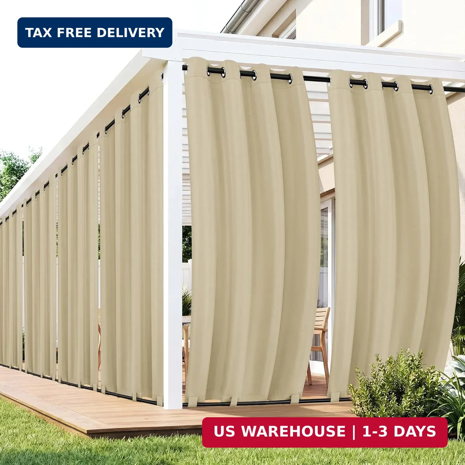 Outdoor Curtains for Patio Waterproof 6 Panels Gazebo Pergola Porch Cream 54×84