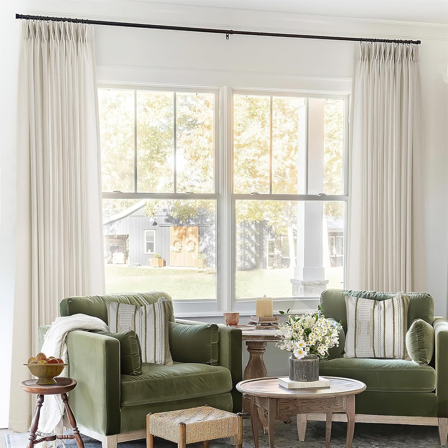 72×96 Inch Greyish Beige Pinch Pleated Linen Curtains for Living Room