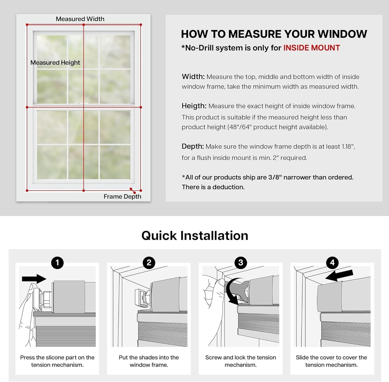 Lazblinds Upgraded Top Down Bottom Up Honeycomb Blinds, No Drill 22″x64″ white