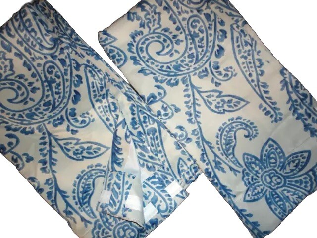 EXCLUSIVE FABRICS BLUE TEA TIME CHINA PAISLEY FLORAL (2) PANELS CURTAIN 49X96