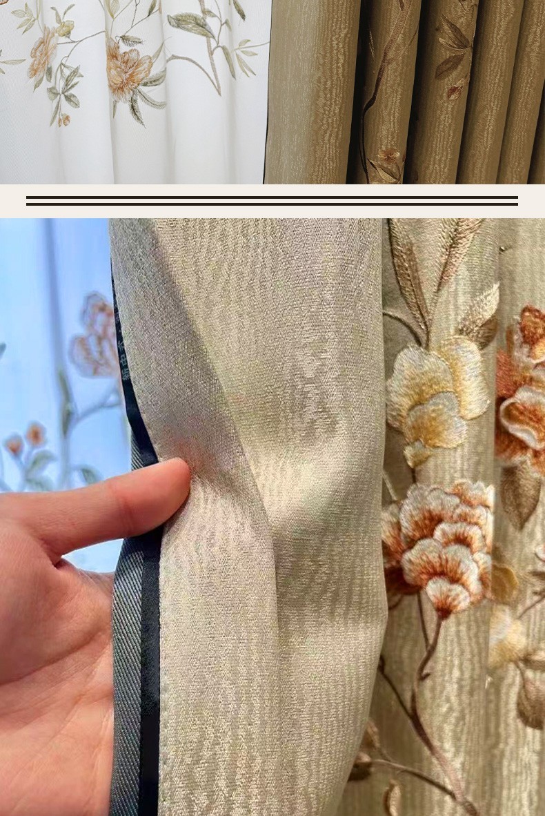luxury European classical embroidery valance beige cloth curtain tulle M1825
