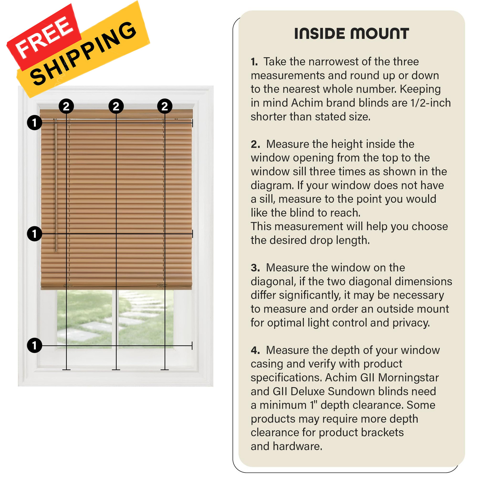 Cordless Light Filtering Mini Blind – 24 Inch Width, 72 24″W x 72″H, Woodtone