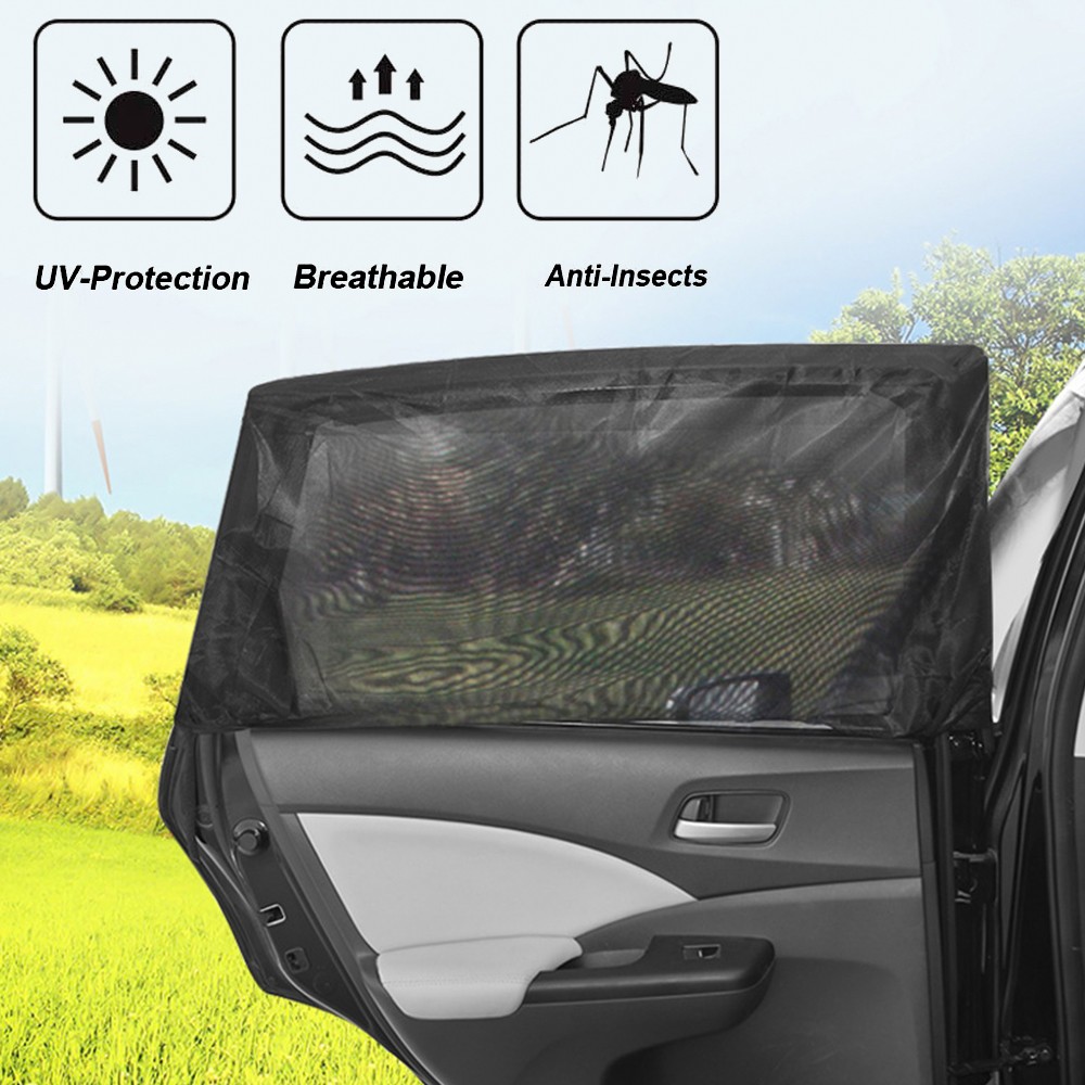 2PCS Car Rear Window Sun Shade Mosquito Net UV Protection Breathable for Sedan