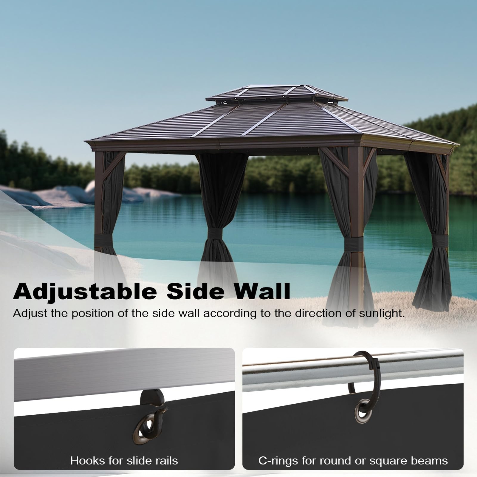 12’x12′ Gazebo Curtains Outdoor Waterproof, Black Universal Replacement Curta…