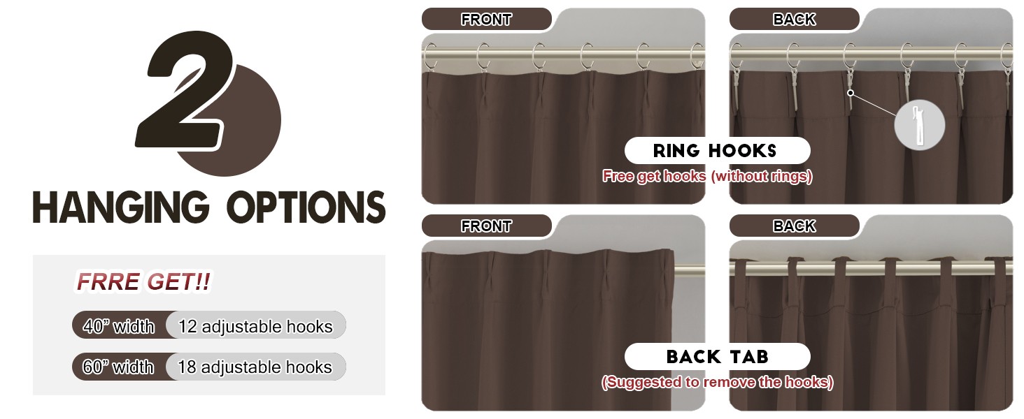 Brown Pinch Pleated Blackout Curtains with Hooks – 100 inch Length Room