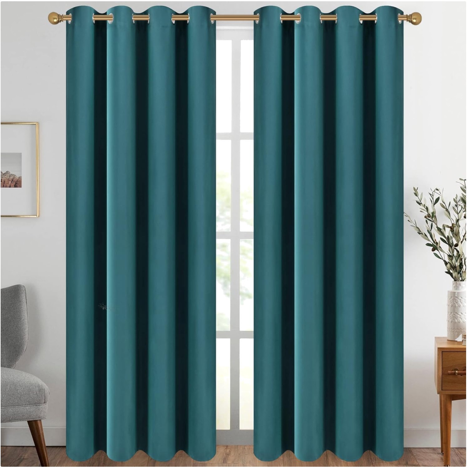 Sea Teal Grommet Blackout Curtains, Thermal Insulated, 84”L x 52”W, Set of 2