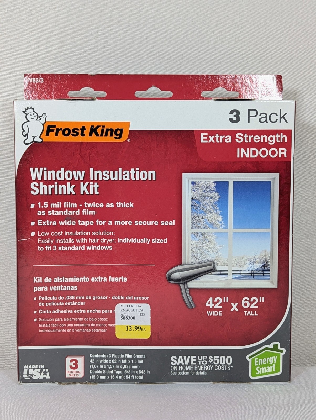 Frost King Window Insulation Indoor Shrink Kit 3 Pack 42” X 62” 1.5mil NIB
