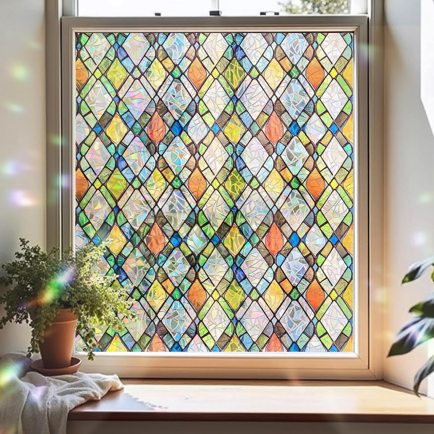 Rainbow Stained Glass Window Privacy Film Static Cling 17.3″ x 78.7″ Rainbow