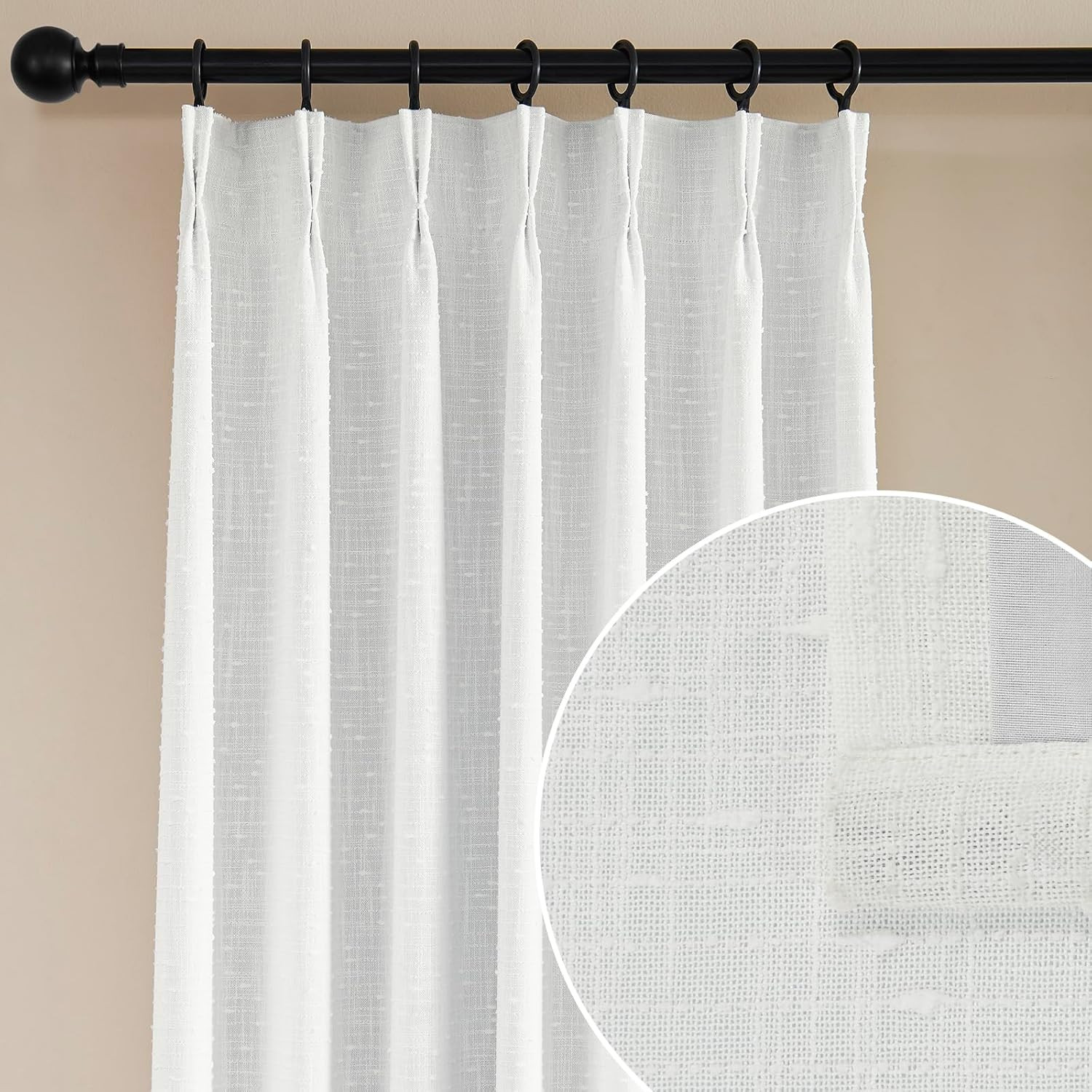 Pinch Pleated Linen Sheer with Liner for Bedroom,Back Tab Elegant Stripe 100% Bl