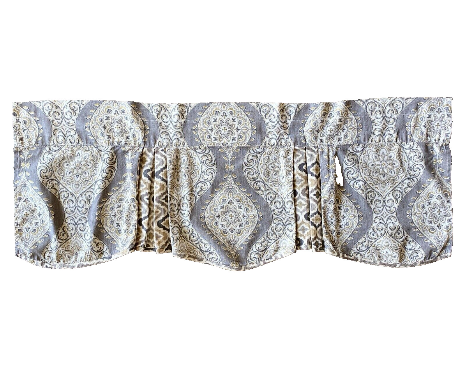 Waverly valance 50″ x 19″ Moonlit Medalion rod pocket beige gray gold pleated