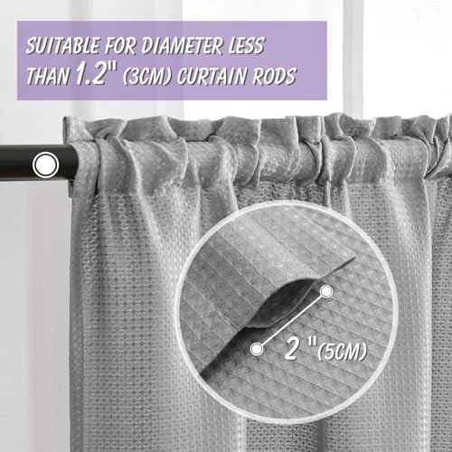 Waffle Bathroom Window Curtains, Short Water 24″W x 24″L (Pack of 2) Grey