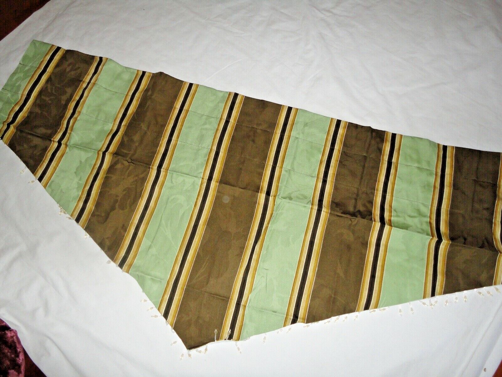 WAVERLY CAPULET STRIPE GREEN & BROWN BEADED (1) LINED ASCOT VALANCE 50 X 22