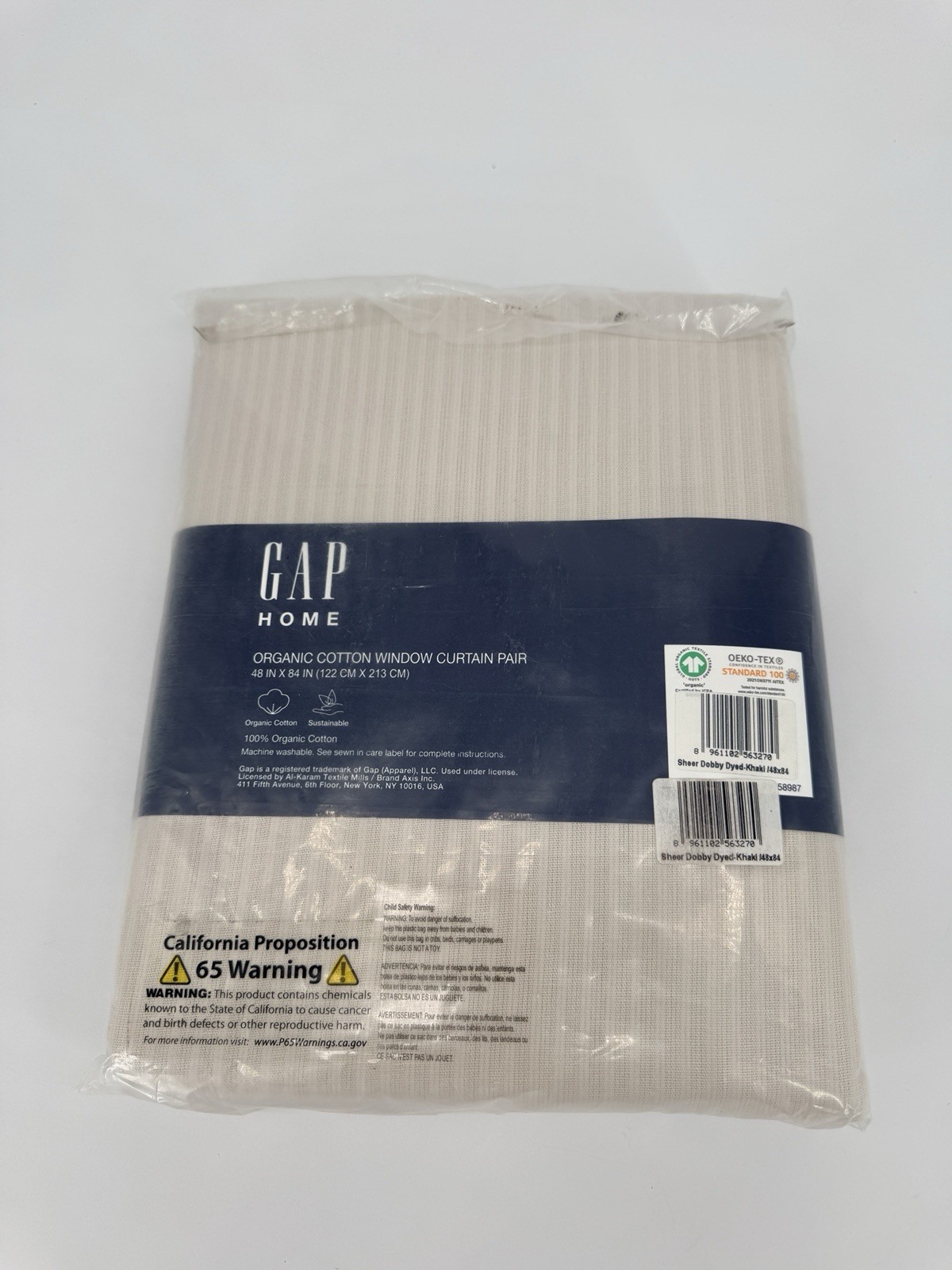 Gap Home Organic Cotton Window Curtain pair 48×84 sheer dobby dyed Khaki