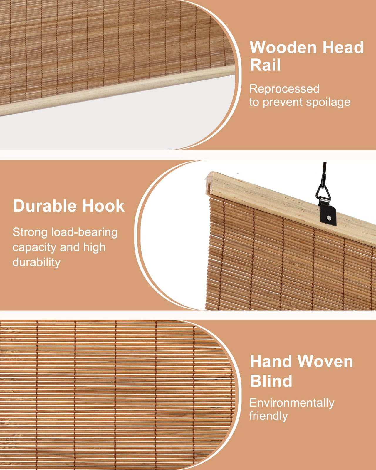 Chryeiiu 30W X 72H Cordless Bamboo Roman Shades Light Filtering Roll Up Bamboo