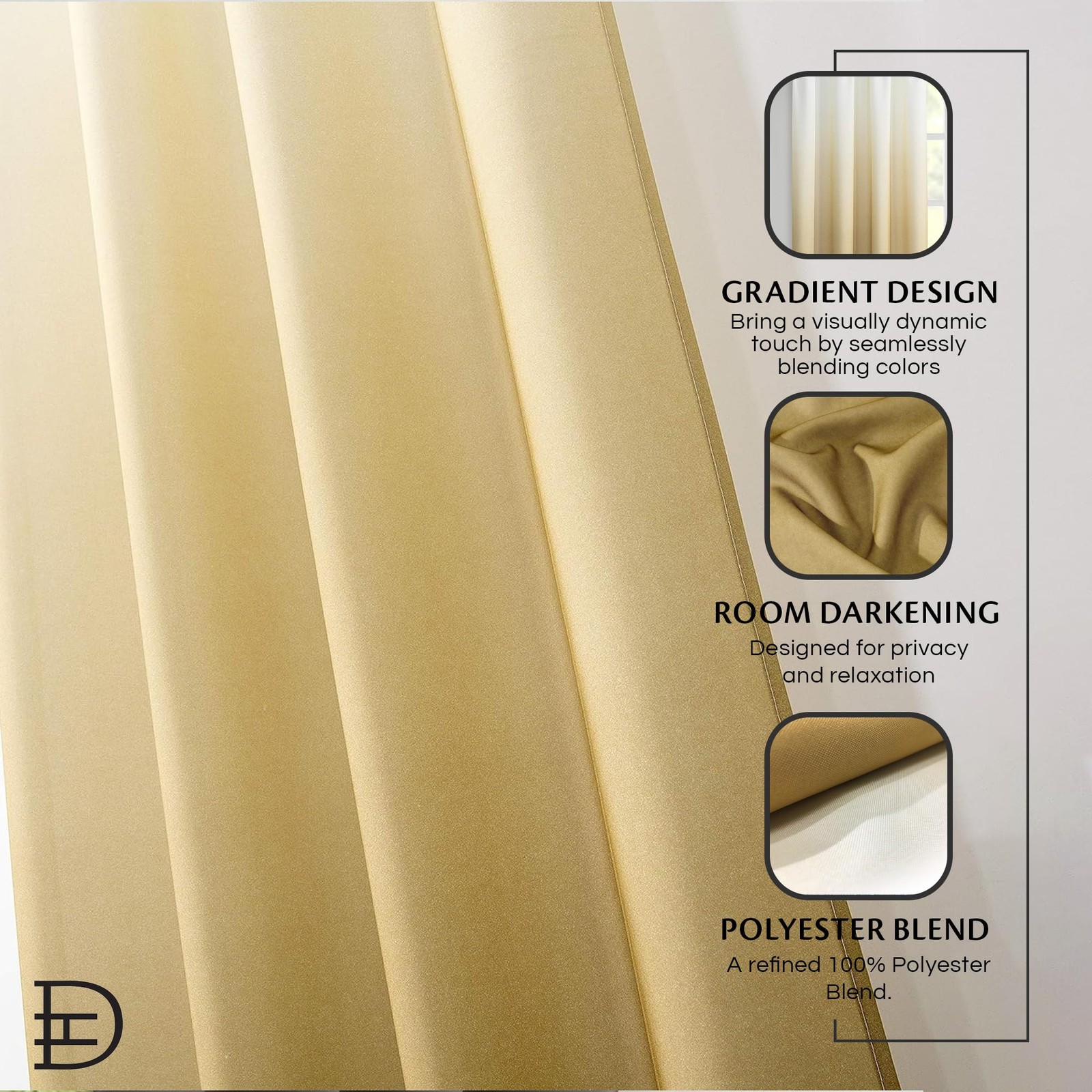 Ombre Darkening Curtains, Curtains for Living Room and Bedroom Gold 40″W x 84…