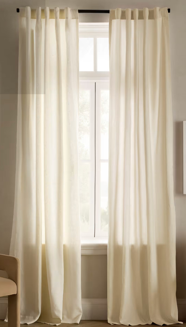 Quince European Linen Curtain Panel Ivory 48×96 Lined Back Tab Rod Pocket