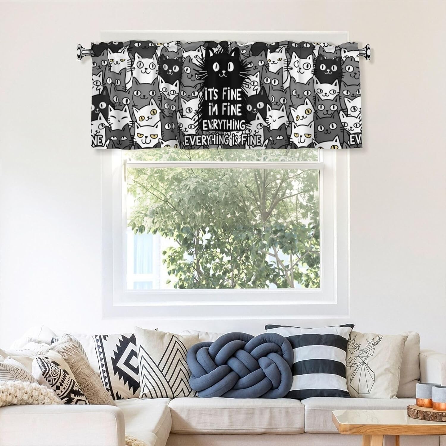 Black Cat Kitchen Curtains Rod Pocket Window Valance 54×18 Inch Decorative