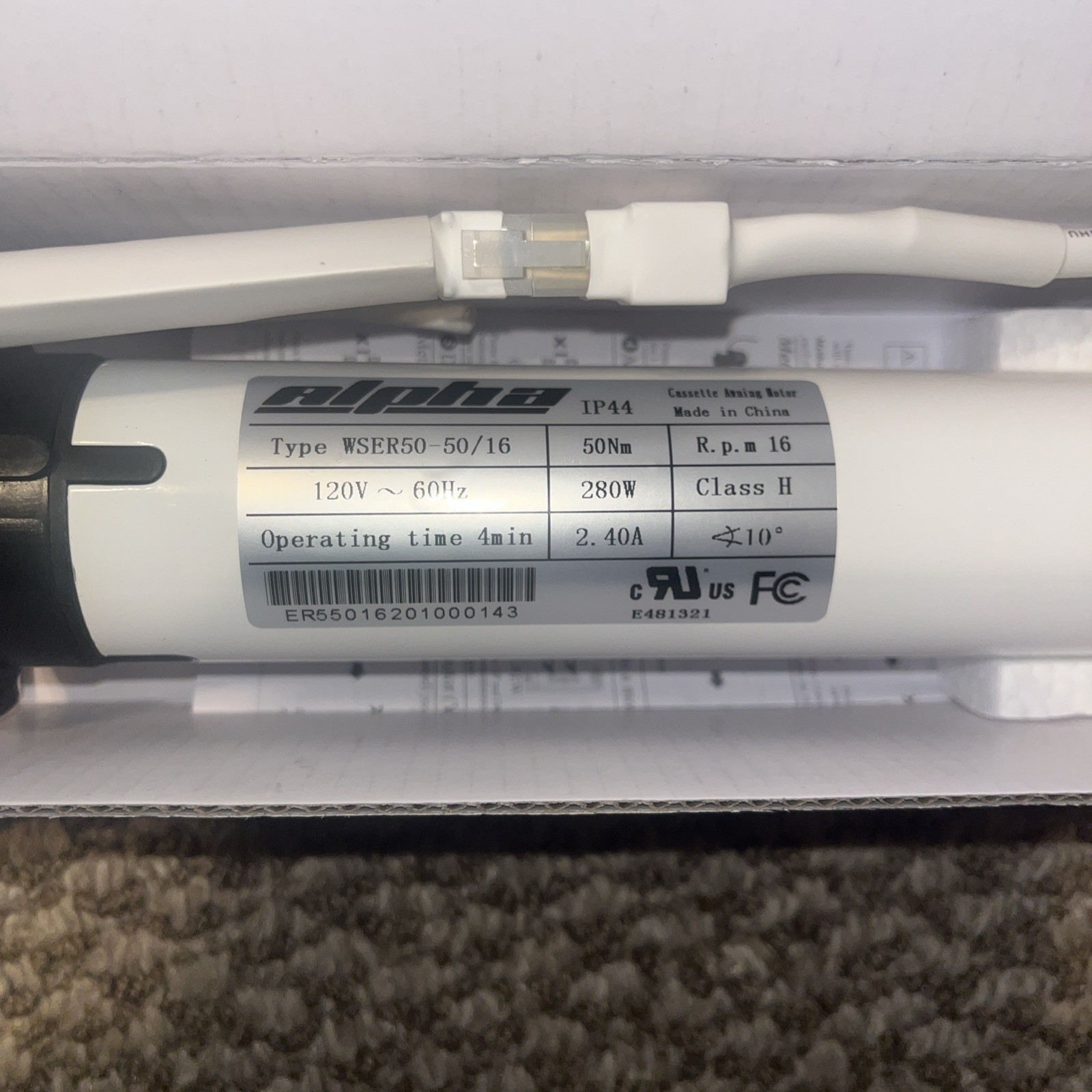 Alpha WSER50 Tubular Roller Shade Blind Motor WSER50-50/16 Cassette Awning NEW