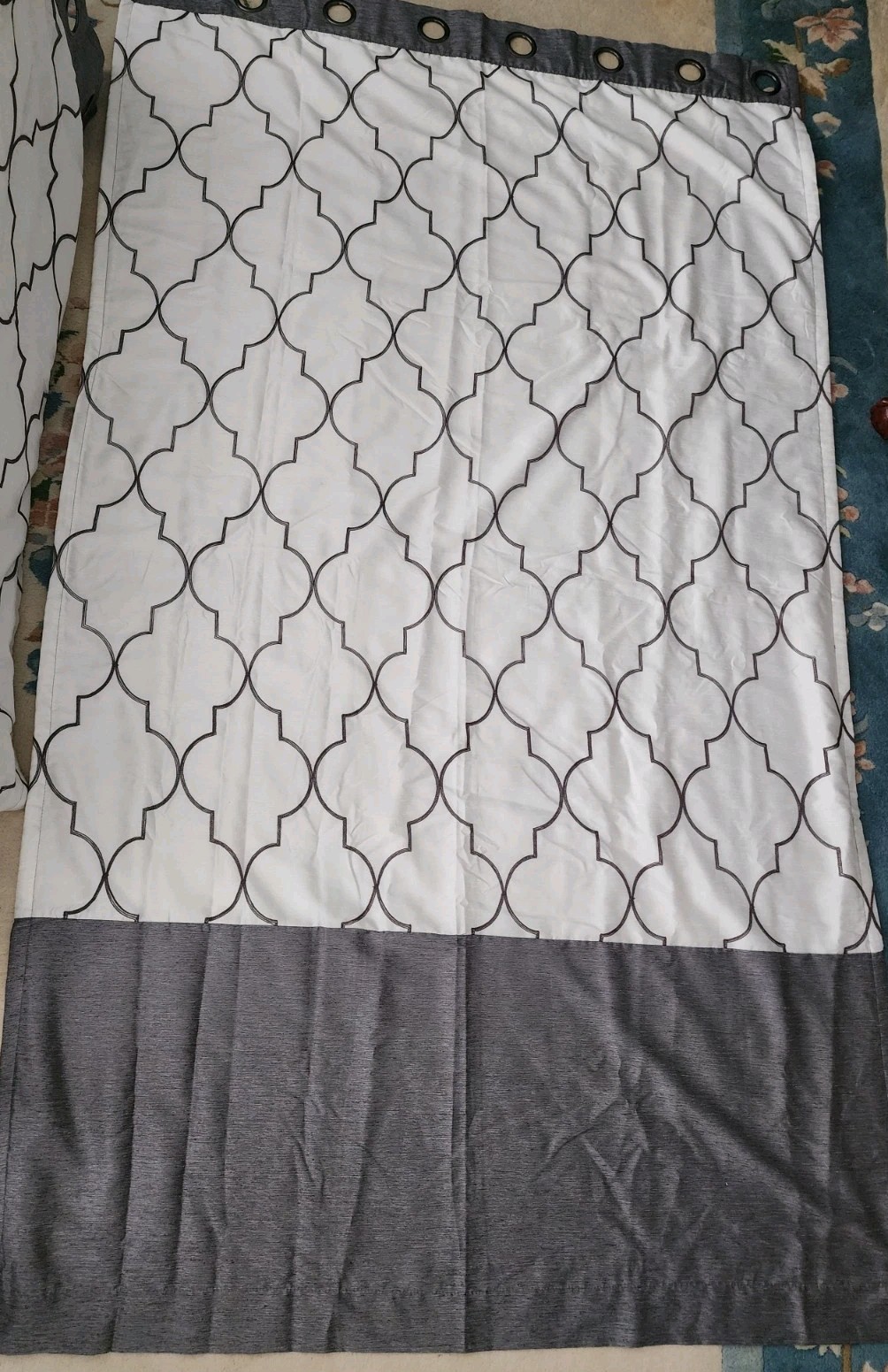 Liz Claiborne Quinn Lattice Gray & White 50″By 84″ Crommet Curtains Set Of Three