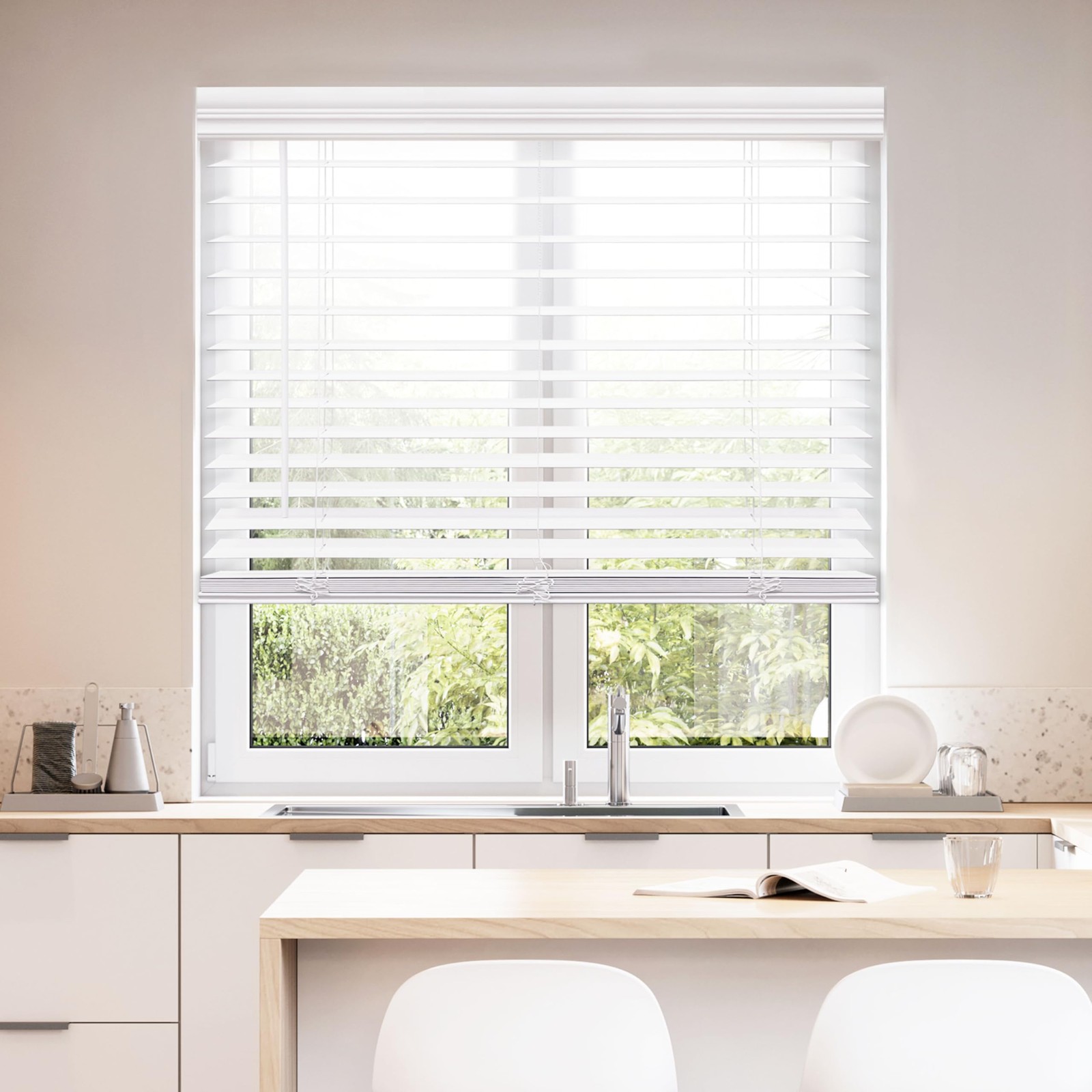 DEZ FURNISHINGS Cordless 2″ Faux Wood Blind, 34″ W x 72″ 34″W x 72″H, White