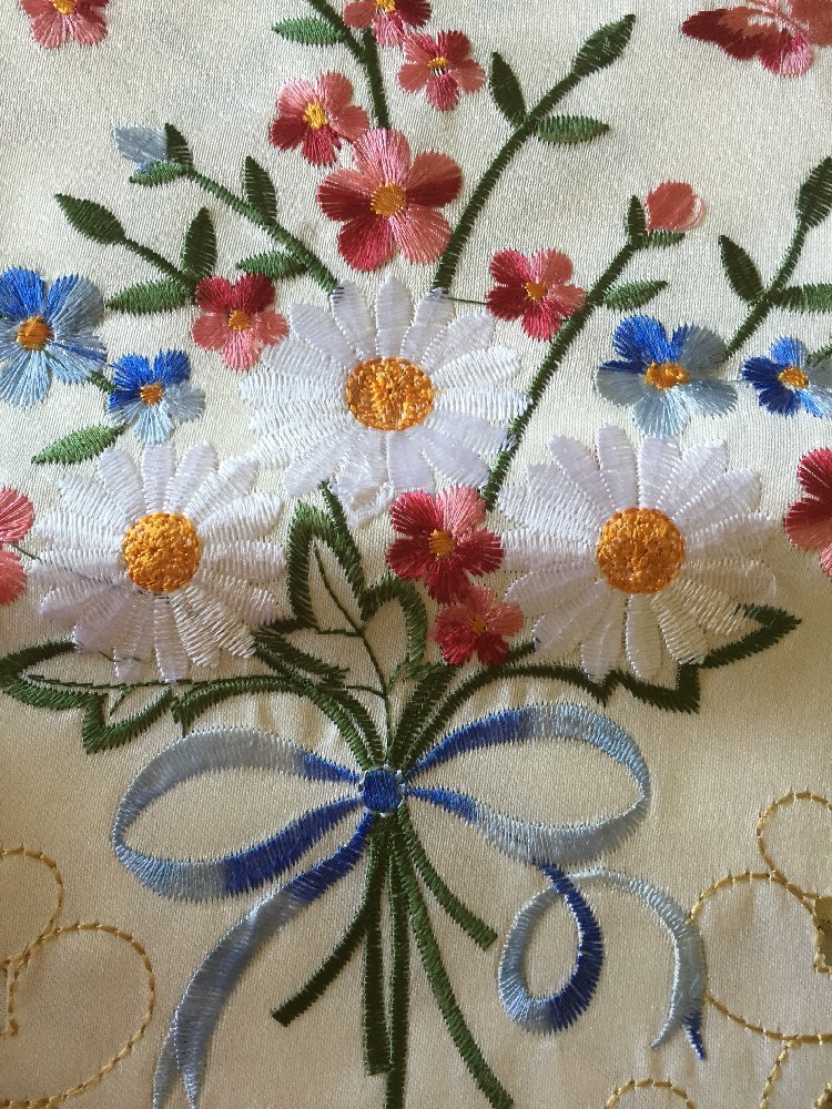 Springtime Floral Embroidered Cutwork Daisy Valance Butterflies Window Valance