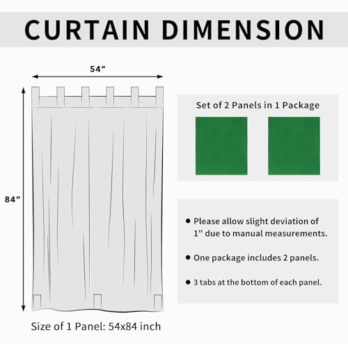 Outdoor Patio Curtains Detachable Tab Top 54″W x 84″L (Pack of 2) Green