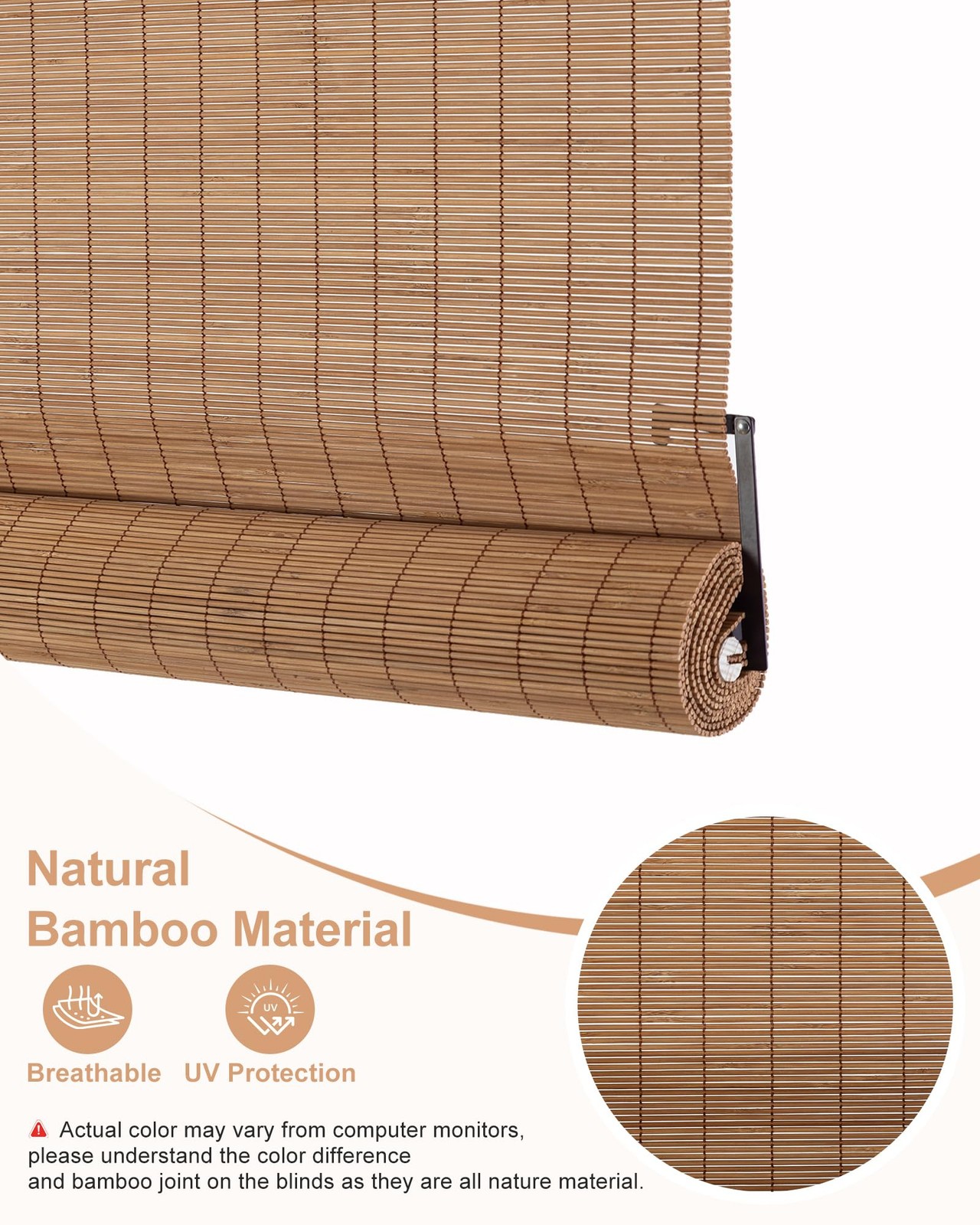 Chryeiiu 30W X 72H Cordless Bamboo Roman Shades Light Filtering Roll Up Bamboo