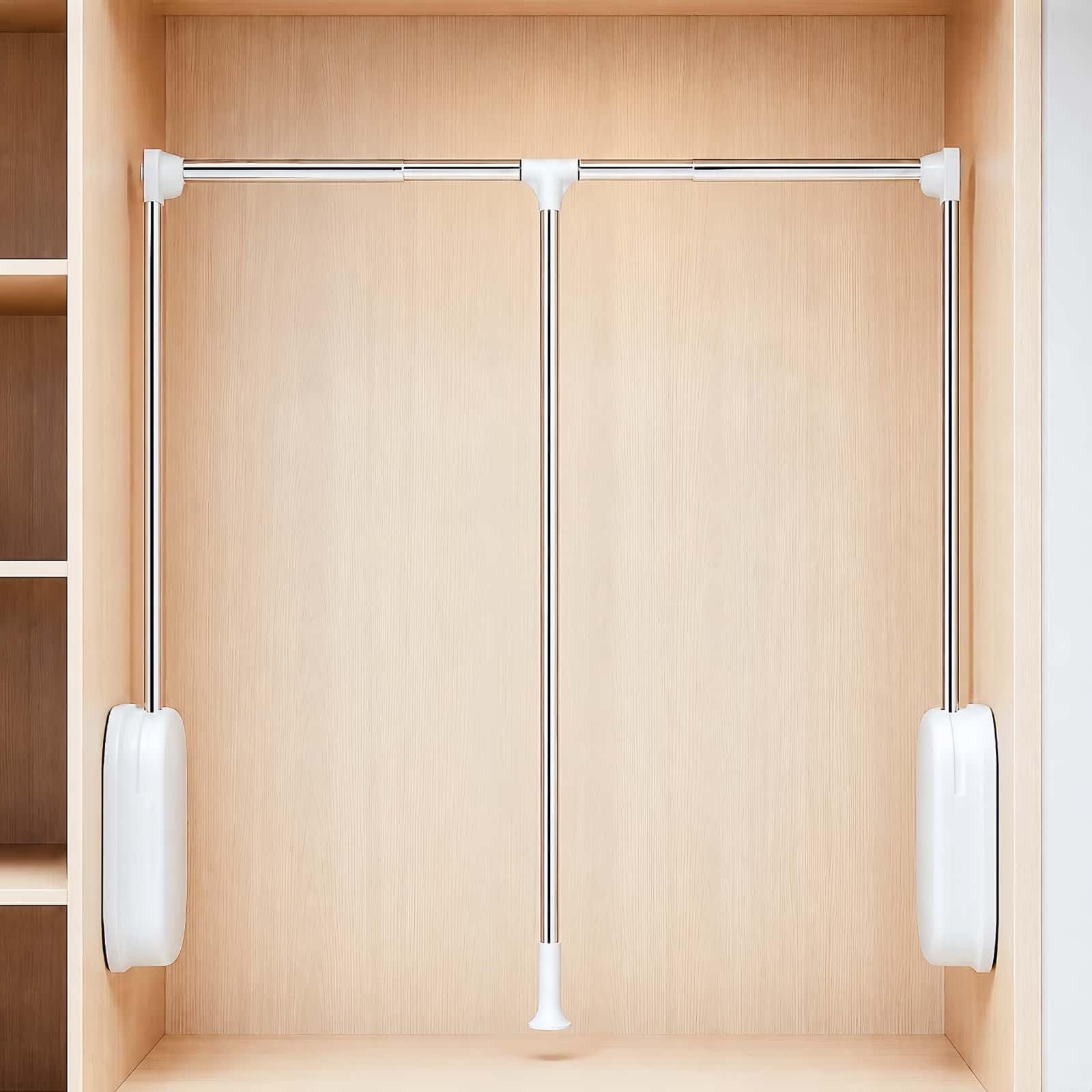 Adjustable 33-45 Pull Down Closet Rods White, High Clothes Access | Two-way B…