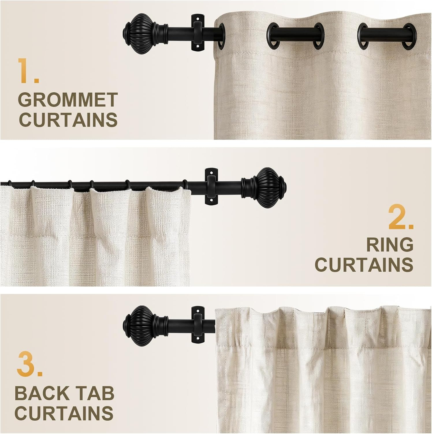 Heavy Duty Steel Curtain Rod Adjustable 32-240 Inches, 1 Inch Diameter Curtain R