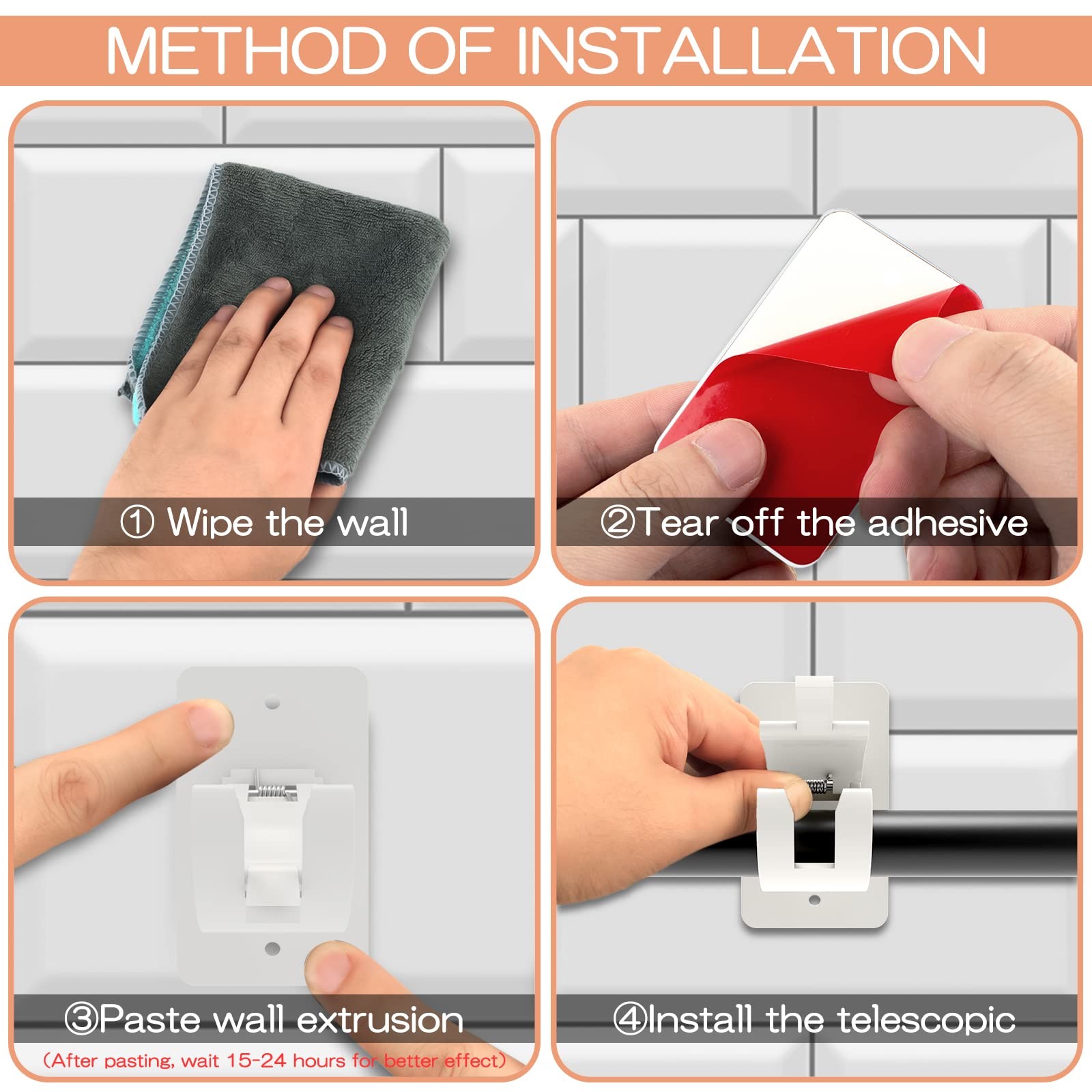 4PCS No Drill Curtain Brackets, SelfAdhesive Rod Holders, Universal Plastic N…