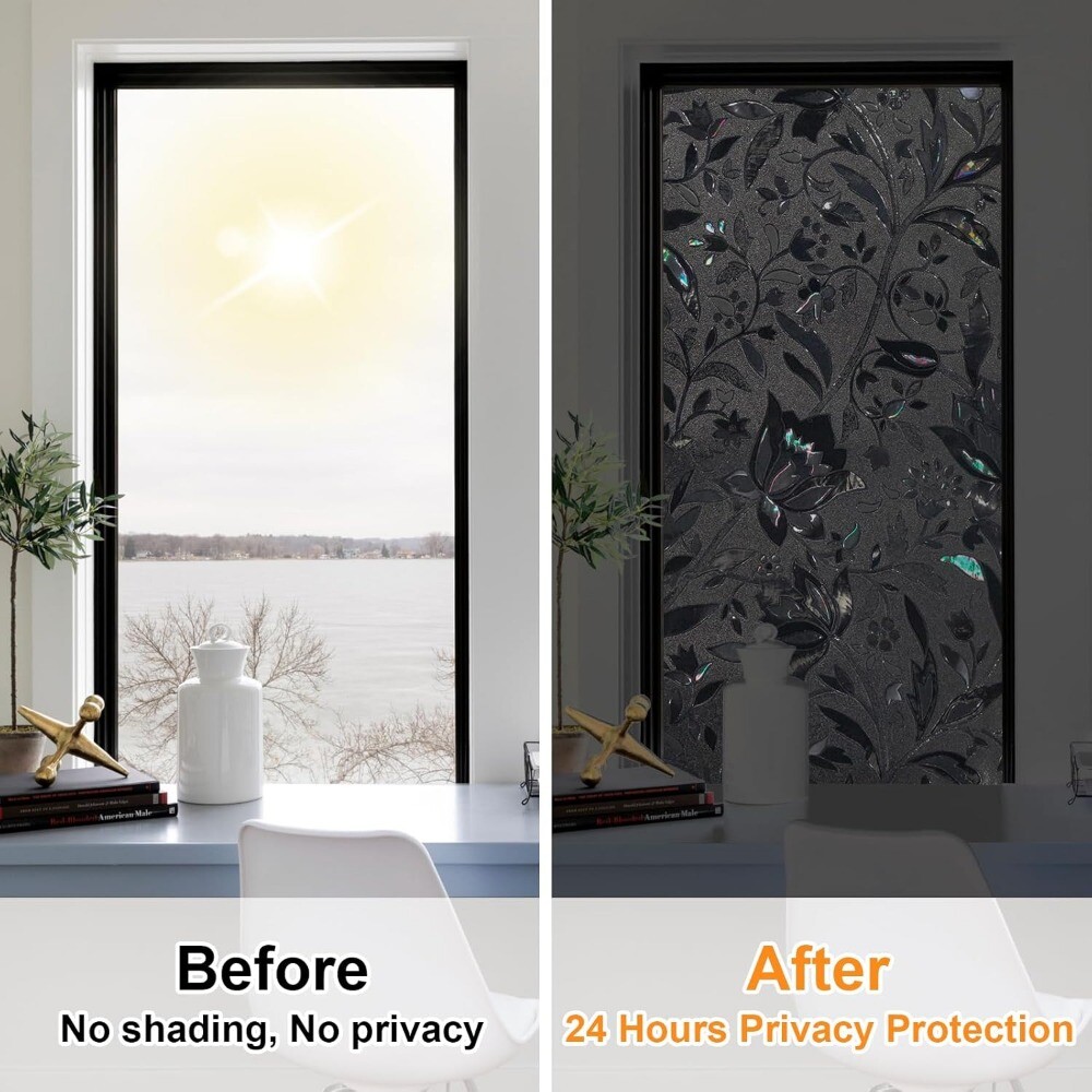 rabbitgoo Floral Window Film 3D Rainbow Decorative Stained Static Cling for Home