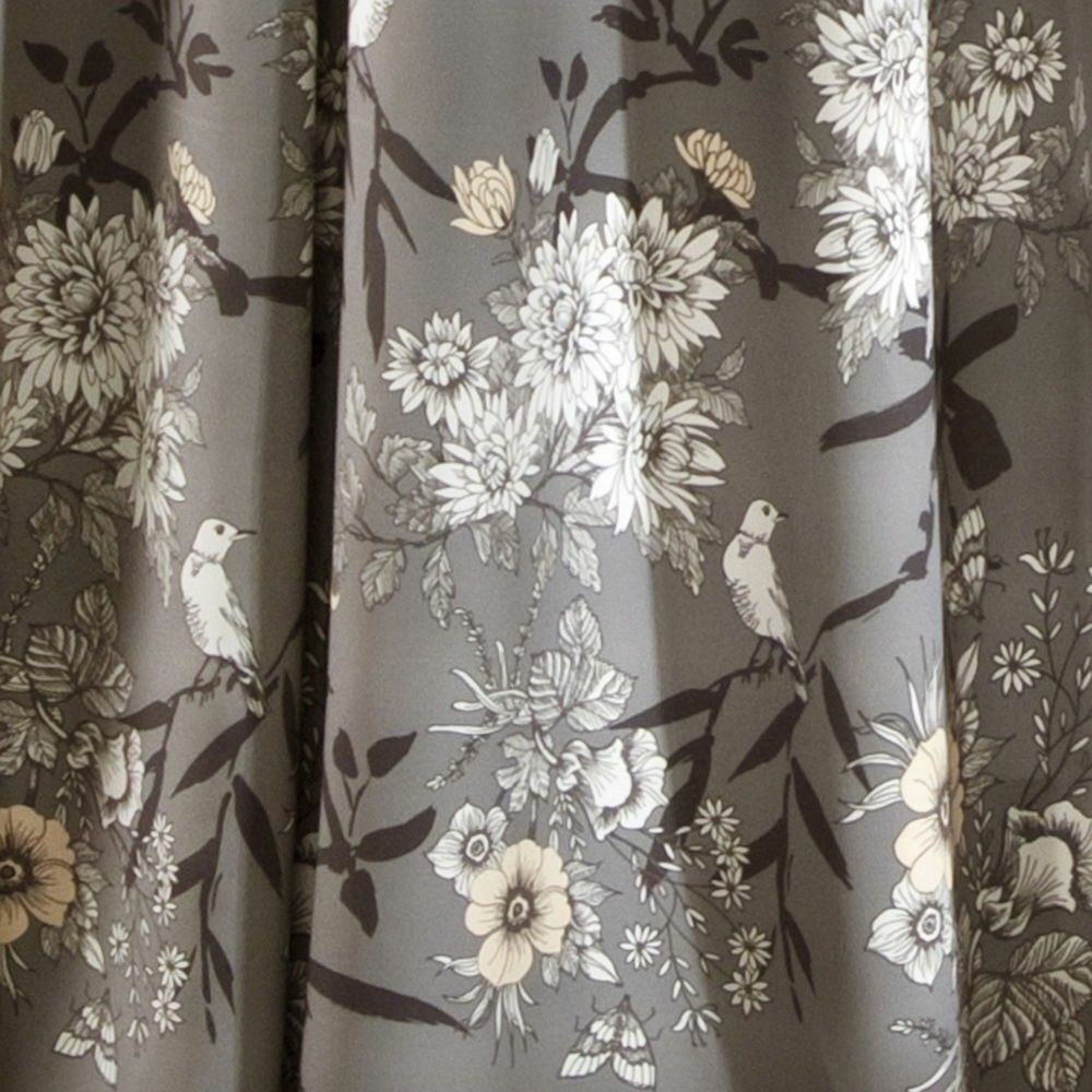 Set 2 Gray Grey Beige Floral Birds Curtains Panels Drapes 95 inch L Darkening