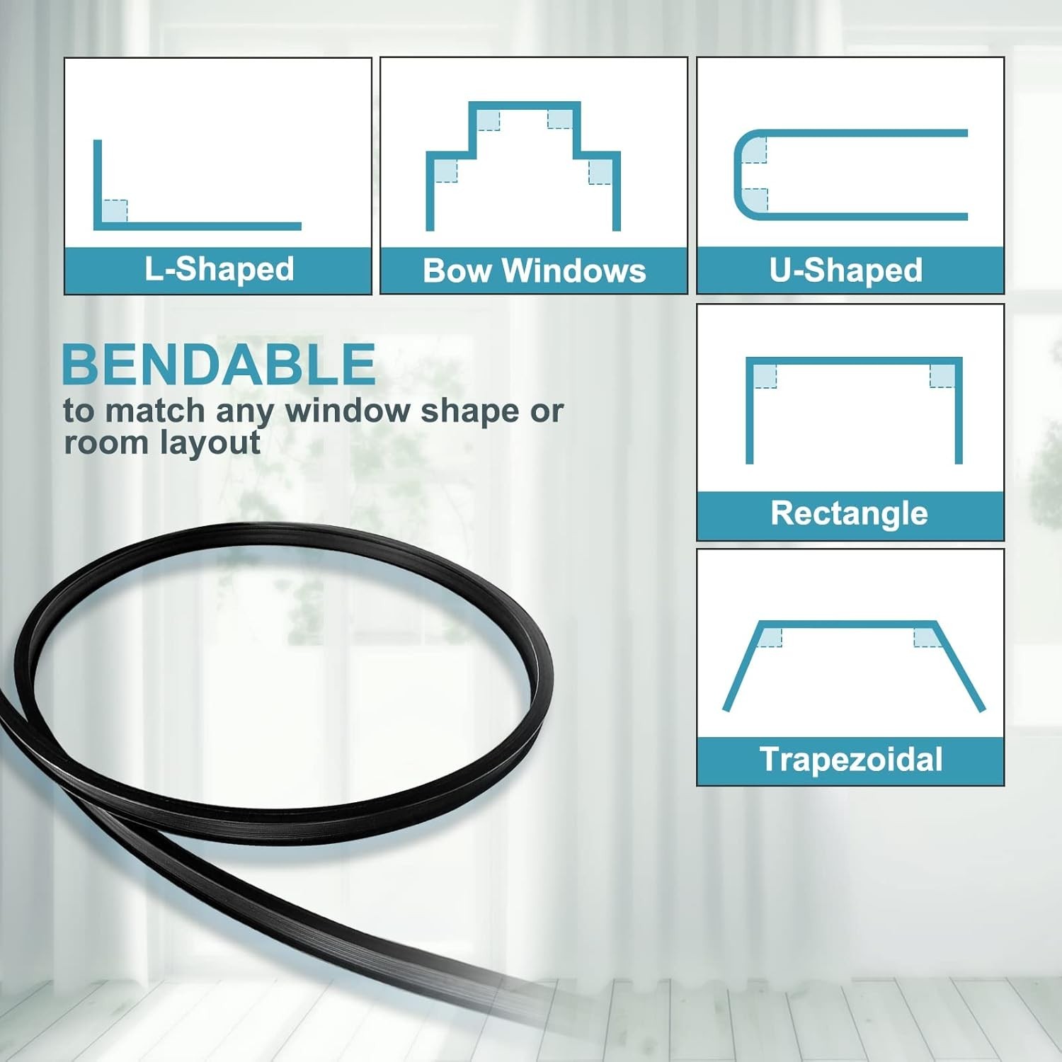 KOLAKO 10Ft Flexible Ceiling Curtain Track Black Bendablec