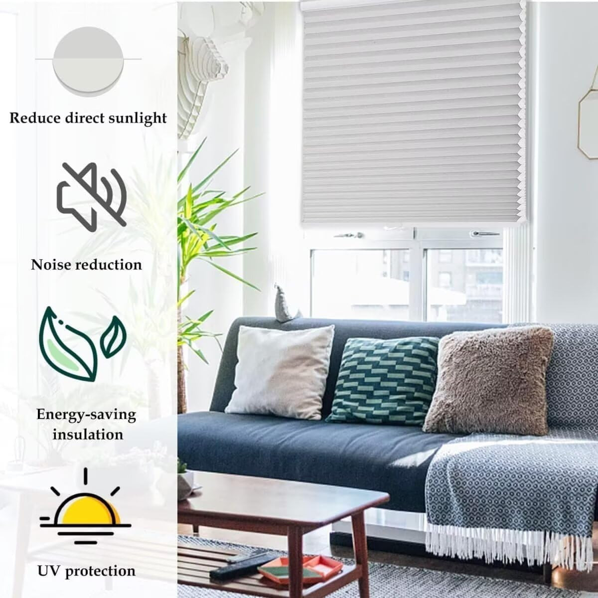 MYshade 1.5-Inch Cellular Cordless Light Filtering Shades, Honeycomb Window Blin